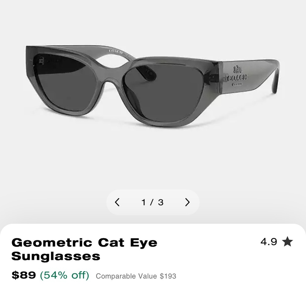 Coach Black Cat Eye Sunglasses New